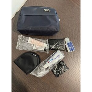 TUMI for Delta Navy Blue Zip Pouch Soft Travel Bag Toiletry Case Business Class
